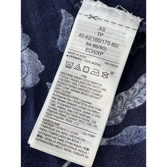 Gap Blouse Size XS Floral Ruffle Short Sleeve Keyhole Back Modal Navy Bohemian - Picture 4 of 6